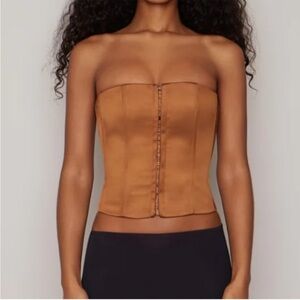 Danielle Guizio Satin Corset Top in Brown